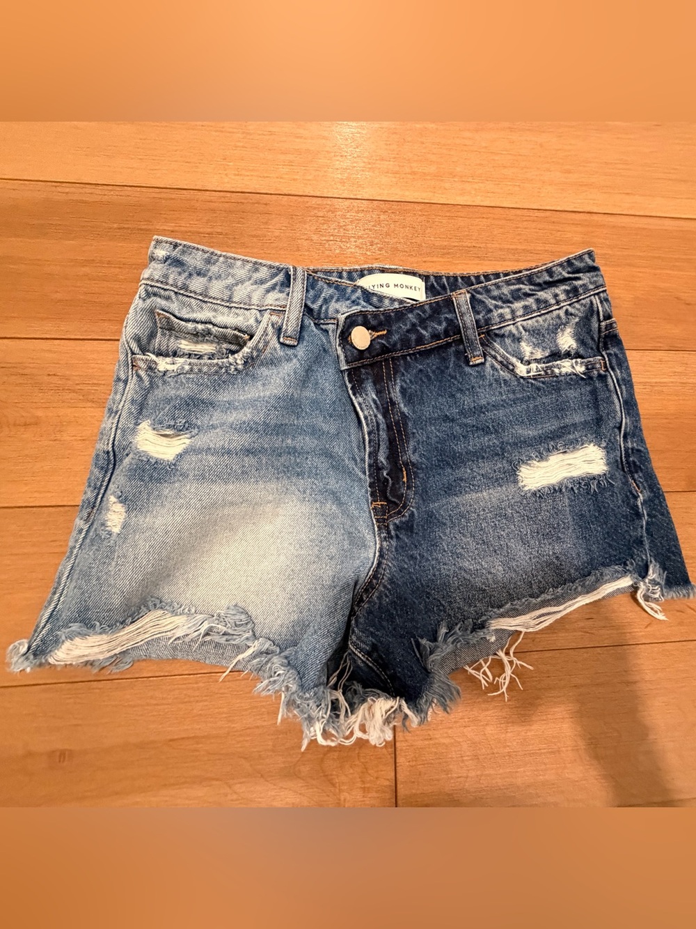 Flying Monkey Two-Tone Distressed Denim Cutoffs